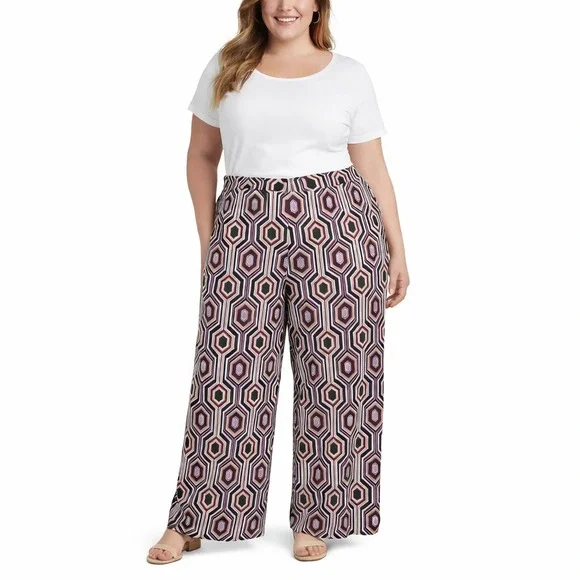 NEW DIRECTIONS Size XL Purple Geometric Elastic Waist Pull On Palazzo Pants EUC - Picture 1 of 7